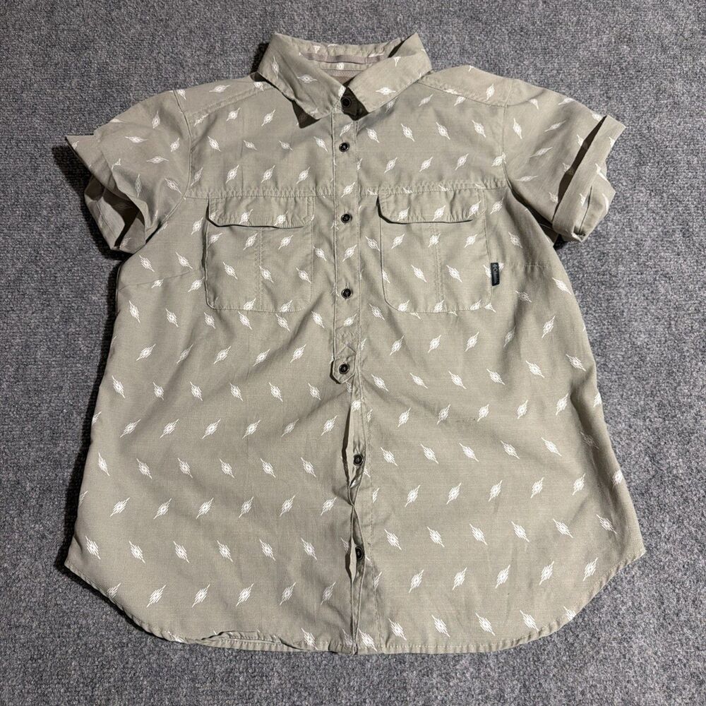 Columbia Shirt Womens Medium Green Short Sleeve Button Front Pockets
